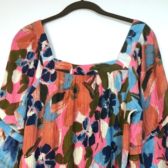 Zac & Rachel Floral Multicolor Long-Sleeve  Square Neck Top Blouse Small - Picture 2 of 12